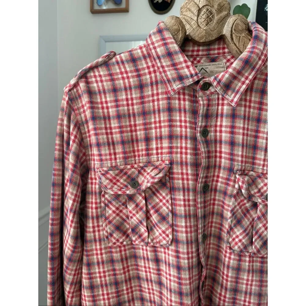 True Religion Red Tan Blue Plaid Flannel Button Shirt XXXL